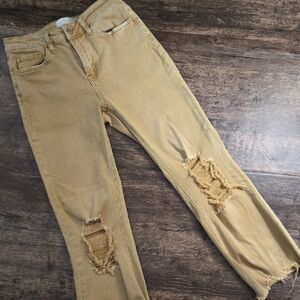 VERVET Ripped Mustard Skinny Jeans cropped Flare Sz 27